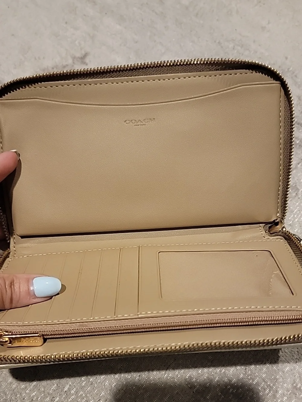 Coach Dempsey Beige and Pink Signature Zip Wallet With Leather Logo Patch